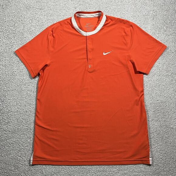 Nike Roger Federer Polo Shirt Mens L Orange Henley Tennis RF 2010 Indian Wells - Picture 1 of 15